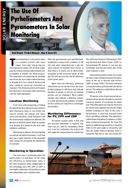 The Use of Pyrheliometers and Pyranometers in Solar Monitoring